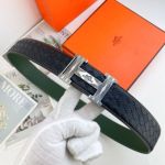 1:1  Hermes Black Leather Belt  with Silver"H" buckle Buckle with Veins 3.8cm